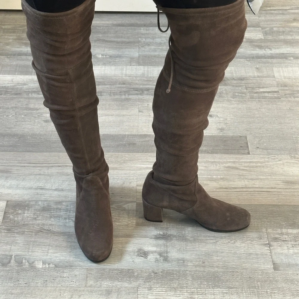 Stuart Weitzman Tieland Over The Knee Tall High Heeled Suede Boots Brown Size 9